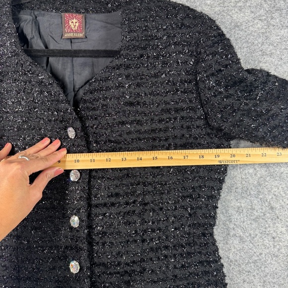 Vintage Anne Klein Black 80s 90s Metallic Embellished Wool Blend Blazer Size 10 - Picture 6 of 16